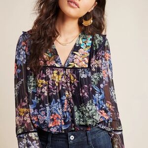 Vineet Bahl Anthropologie Vivienne Embroidered Top Size L